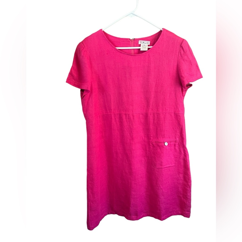 Talbots hot Pink Short Sleeve 100% Linen Sheath Dress  Size 16. Fits like a 14